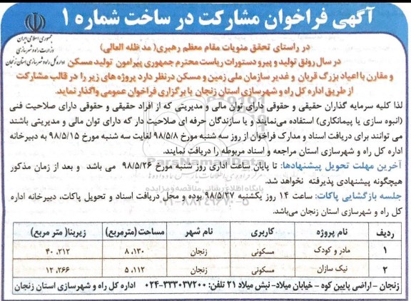 آگهی فراخوان ، فراخوان مشارکت در ساخت