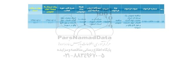 مناقصه عمومی یک مرحله ای اجرای عملیات لوله گذاری
