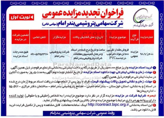 مزایده فروش مقدار تقریبی 1000 تن مواد نامرغوب
