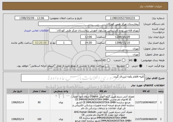 استعلام کلیه اقلام یکجا ارسال گردد