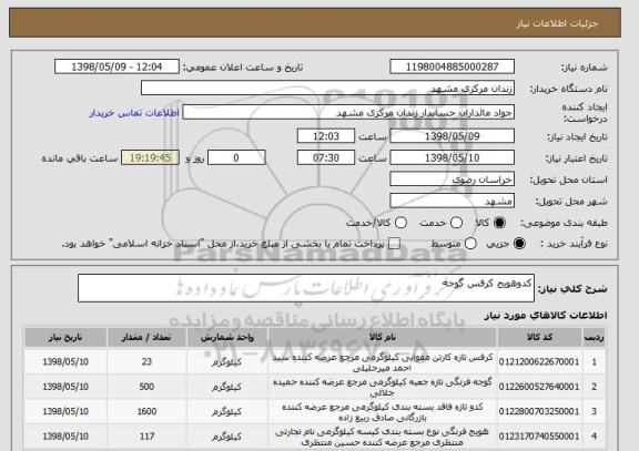 استعلام کدوهویج کرفس گوجه 