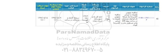 مناقصه عمومی,  فراخوان مشارکت در ساخت پروژه 235 واحد مسکونی مادر و کودک