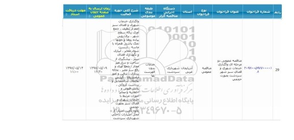 مناقصه واگذاری خدمات شهری و فضای سبز 