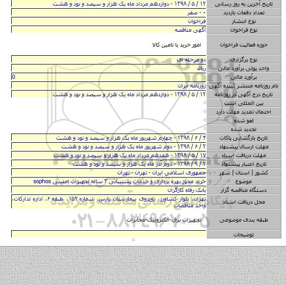 خرید مجوز بهره برداری و خدمات پشتیبانی ۳ ساله تجهیزات امنیتی sophos