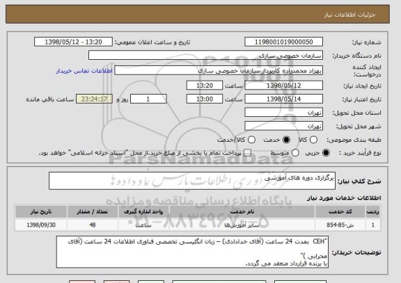 استعلام برگزاری دوره های آموزشی