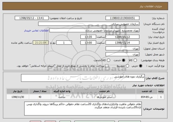 استعلام برگزاری دوره های آموزشی