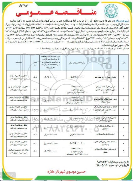مناقصه , مناقصه جابجایی تیرهای برق و ...