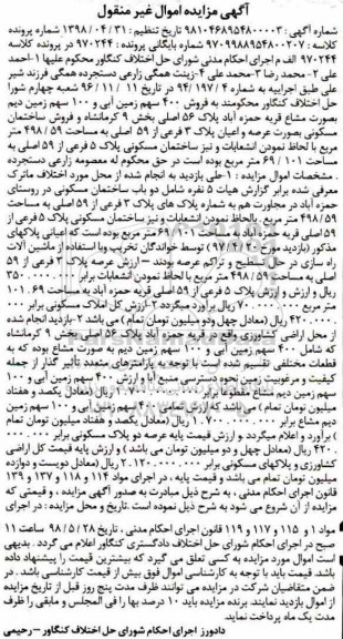 آگهی مزایده مزایده فروش 400 سهم زمین آبی
