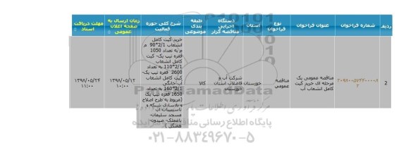 مناقصه خرید کیت کامل انشعاب آب 