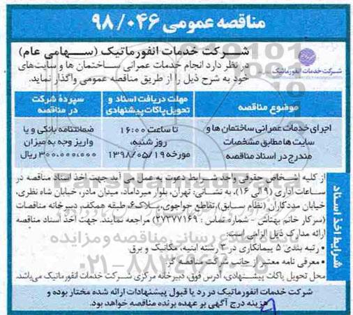 مناقصه عمومی , مناقصه اجرای خدمات عمرانی ساختمانها و سایتها 