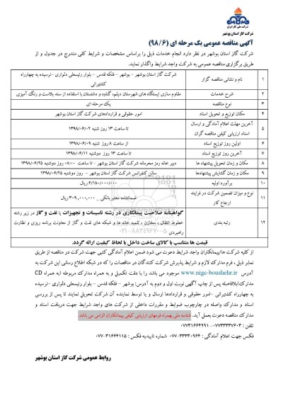 مناقصه ، مناقصه مقاوم سازی ایستگاه های شهرستان ... 