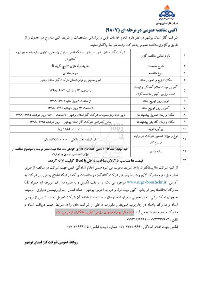 مناقصه ، مناقصه خرید لوله فلزی 6 اینچ 