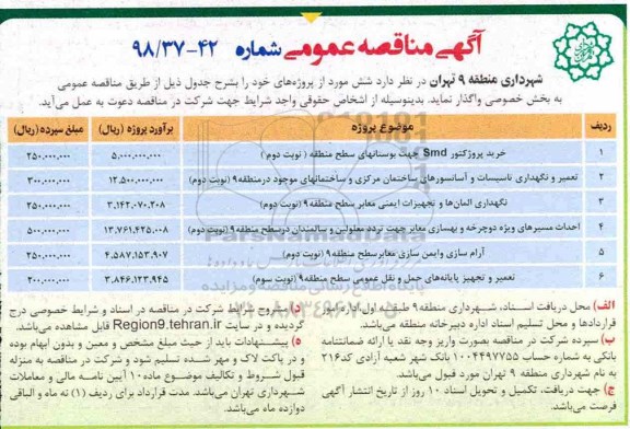 مناقصه ، مناقصه خرید پروژکتور SMD  .... 