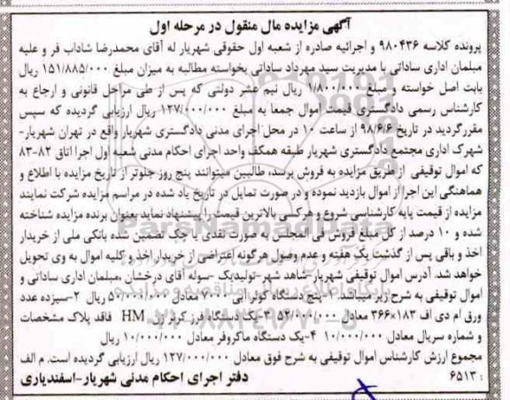 مزایده, مزایده پنج دستگاه کولر آبی... 
