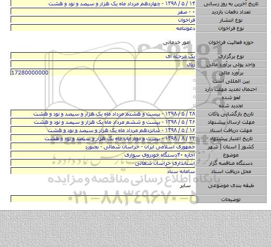 اجاره ۴۰دستگاه خودروی سواری