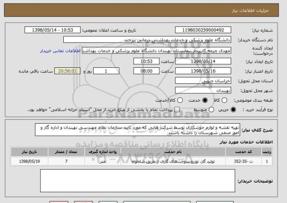 استعلام تهیه نقشه و لوازم جوشکاری توسط شرکت هایی که مورد تایید سازمان نظام مهندسی نهبندان و اداره گاز و امور صنفی شهرستان را داشته باشند
