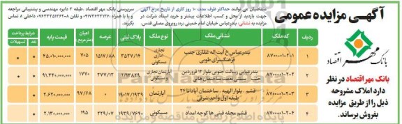 مزایده ،مزایده فروش املاک کاربری تجاری و اداری و مسکونی