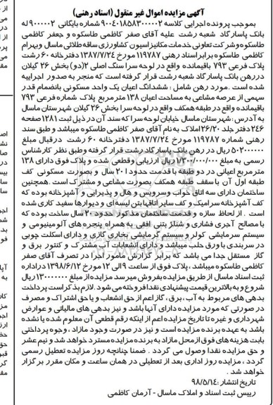مزایده ، مزایده ششدانگ اعیان یک واحد مسکونی