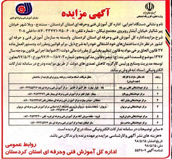 آگهی مزایده ،مزایده فروش ساختمان های خود اشتغالی 