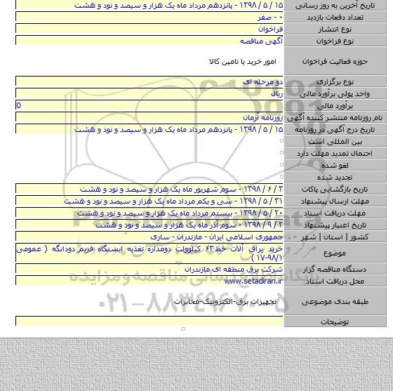خرید یراق آلات خط ۶۳ کیلوولت دومداره تغذیه ایستگاه فریم دودانگه ( عمومی ۹۸/۱-۱۷ )