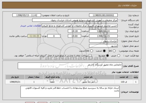 استعلام جابجایی چاه عمیق ایستگاه کاشمر