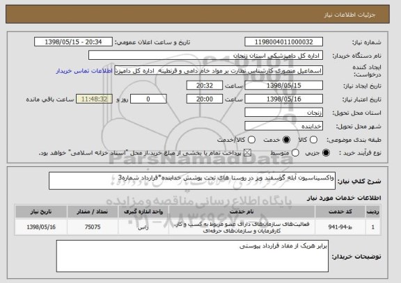 استعلام واکسیناسیون آبله گوسفند وبز در روستا های تحت پوشش خدابنده*قرارداد شماره3