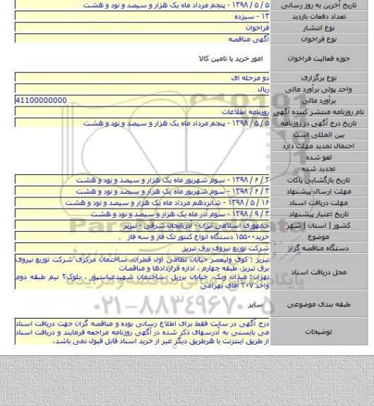 خرید۱۵۵۰۰ دستگاه انواع کنتور تک فاز و سه فاز