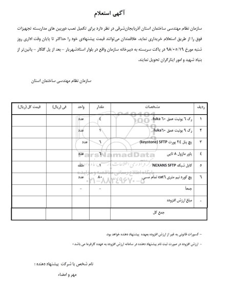 استعلام، استعلام خریداری رک 6 یونیت عمق FUKA 60 و ...