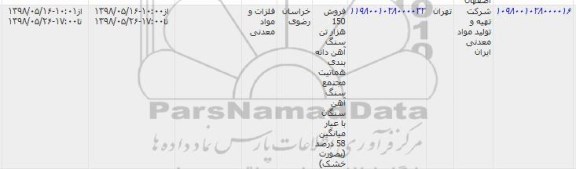 مزایده, مزایده فروش 150 هزار تن سنگ آهن دانه بندی هماتیک