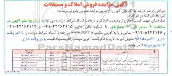 مزایده مزایده فروش املاک و مستغلات