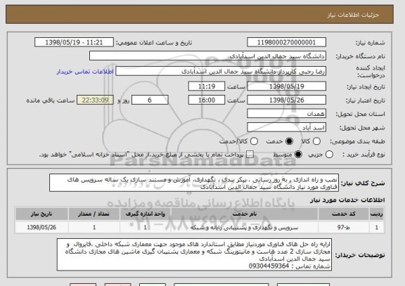 استعلام نصب و راه اندازی , به روز رسانی ، پیکر بندی ، نگهداری، آموزش و مستند سازی یک ساله سرویس های فناوری مورد نیاز دانشگاه سید جمال الدین اسدآبادی