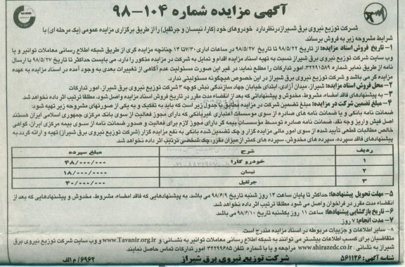 مزایده , مزایده فروش خودرو