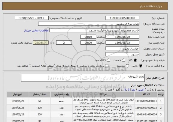 استعلام لوازم آشپزخانه 