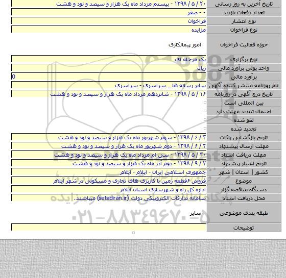 فروش ۶قطعه زمین با کاربری های تجاری و مسکونی در شهر ایلام