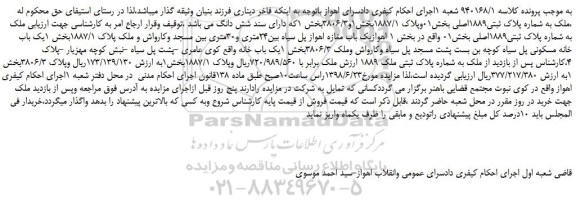 مزایده، مزایده فروش ملک به شماره پلاک ثبتی1889اصلی