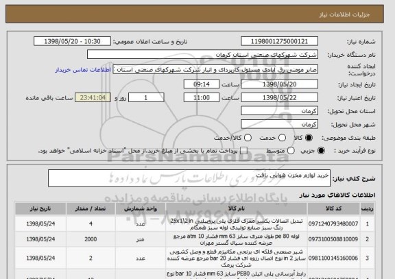 استعلام خرید لوازم مخزن هوایی بافت