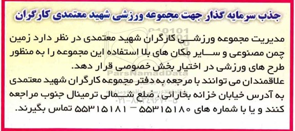جذب سرمایه گذار, سرمایه گذار زمین چمن مصنوعی