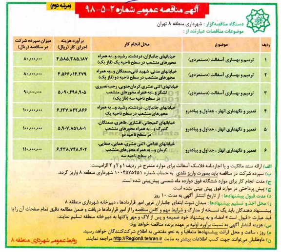 مناقصه عمومی , مناقصه ترمیم و بهسازی آسفالت (دستمزدی)... مرتبه دوم 