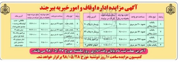 مزایده ,مزایده اجاره یکباب منزل ویلایی....