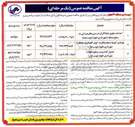 مناقصه احداث سکوی تماشاگران و ...