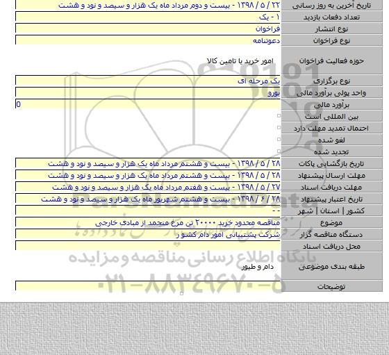 مناقصه محدود خرید ۲۰۰۰۰ تن مرغ منجمد از مبادی خارجی