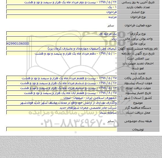 واگذاری تعدادی از اراضی خود واقع در محلات مختلف شهر جدید فولادشهر