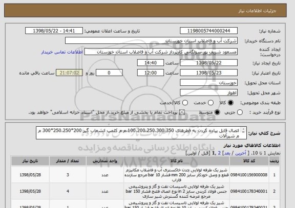 استعلام اتصال قابل پیاده کردن به قطرهای 100،200،250،300،350،م م کلمپ انشعاب گیر 200*250،250*300 م م شیرآلات 
تمامی کالا های درخواستی PN10 می باشد