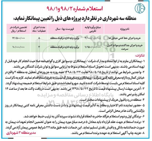 استعلام , استعلام خرید و اجرای خط کشی خیابانها....