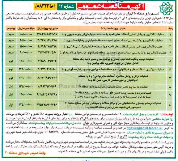 آگهی مناقصه عمومی , مناقصه عملیات لکه گیری و روکش دستی اسفالت معابر ...