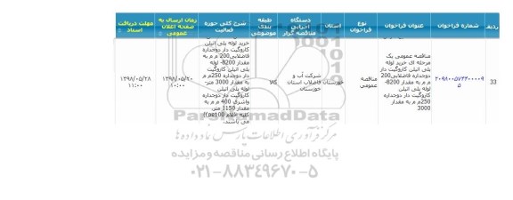 مناقصه خرید لوله پلی اتیلن کاروگیت دار