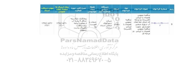 مناقصه عمومی, مناقصه  اجرای خط انتقال آب شهرک صنعتی