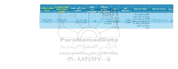 مناقصه, مناقصه  خرید مقدار 2000 متر کابل زمینی تک رشته ای