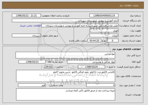 استعلام موادغذایی