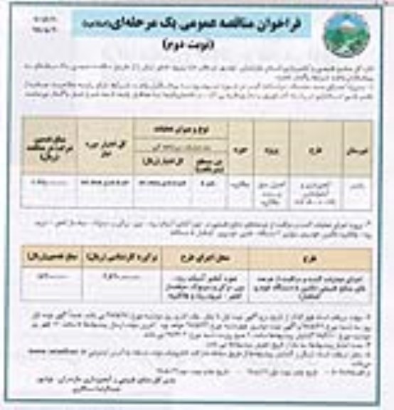 اصلاحیه فراخوان مناقصه عمومی , مناقصه پروژه اجرای بند مشبک سرشاخه گیر اصلاحیه نوبت دوم 